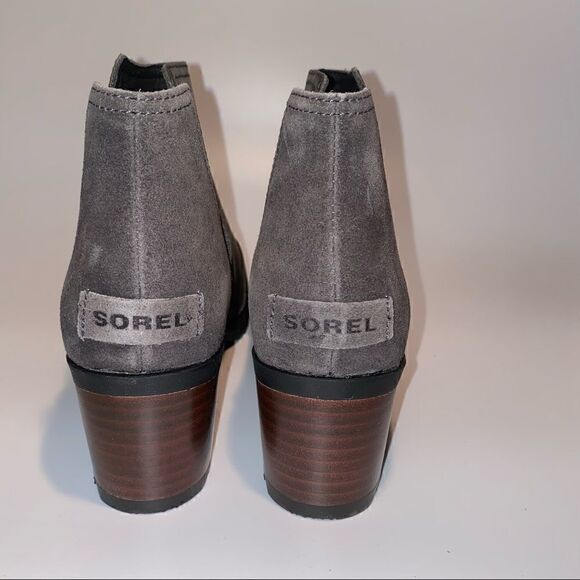 Sorel Cate Cut Out Ankle Boots Block Heel Quarry - Picture 4 of 7